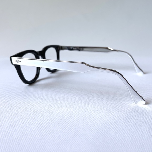 Vintage Eyeglasses Horn Rim Mid Century Frames Aluminum Chrome Temples ESO 1950s - Picture 7 of 17